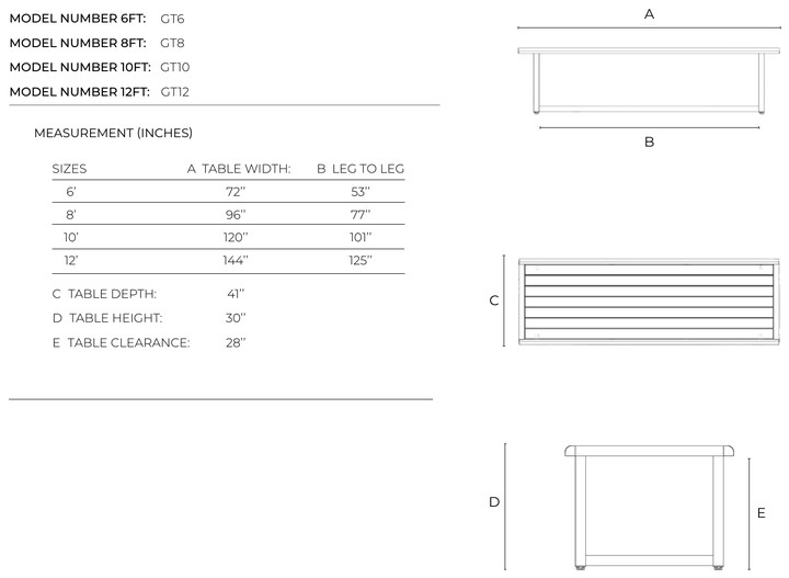 Gather Table dimensions